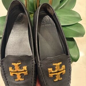 Tory Burch Black Loafers with Gold Emblem